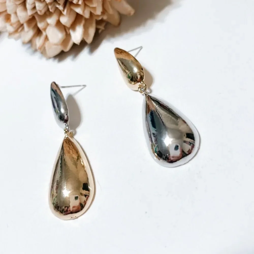 Two tone geo dangle earrings M266 - Picture 4 of 4